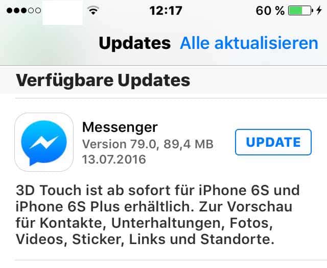 facebook messenger 3d touch